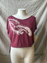 Load image into Gallery viewer, JOY - relaxed "T-shirt" design- Deep Cherry with Feathers