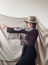 Load image into Gallery viewer, PHOENIX wrap-around top with fringe- Chocolate Brown with Feathers