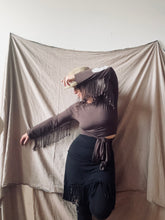 Load image into Gallery viewer, PHOENIX wrap-around top with fringe- Chocolate Brown with Feathers