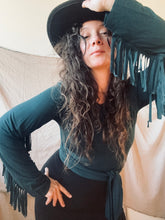 Load image into Gallery viewer, PHOENIX wrap-around top with fringe in Teal