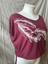 Load image into Gallery viewer, JOY - relaxed "T-shirt" design- Deep Cherry with Feathers
