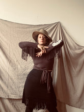 Load image into Gallery viewer, PHOENIX wrap-around top with fringe- Chocolate Brown with Feathers
