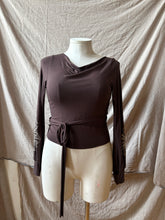 Load image into Gallery viewer, POET - reversible wrap-around top - Chocolate Brown with Hibiscus
