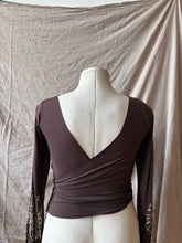 Load image into Gallery viewer, POET - reversible wrap-around top - Chocolate Brown with Hibiscus
