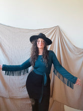 Load image into Gallery viewer, PHOENIX wrap-around top with fringe in Teal
