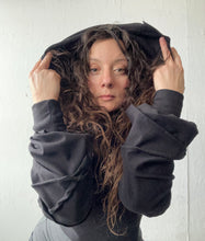 Load image into Gallery viewer, LUNAR QUEEN shrug - black bamboo fleece
